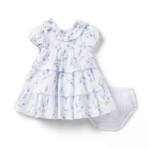 NWT Janie and Jack Little Garden baby dress white w/ blue floral size 0-3 months